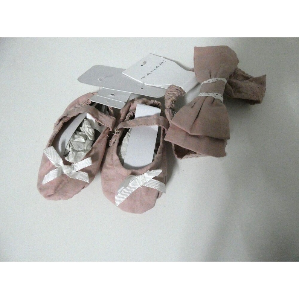 Tahari Baby New 9 Months Pink Bow Headband & Ballet Slipper Sock Ballet Flat Set